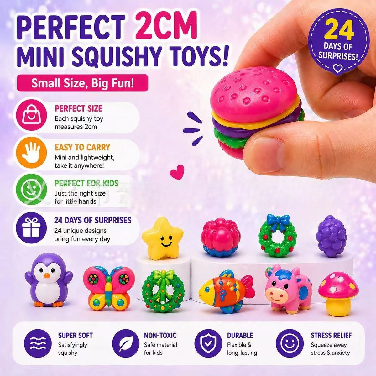 Surprise Squishy Blind Box, Needoh Advent Calendar, 24 Days Countdown Stress Relief Fidget Toys, New Year Advent Calendar Gift