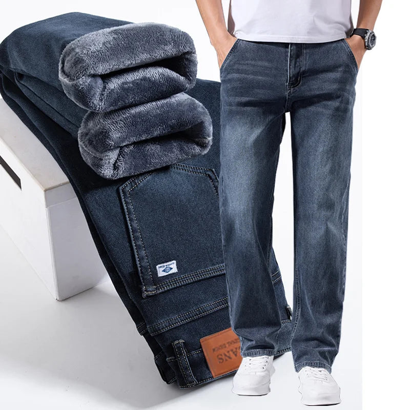 Men's Winter Fleece Thicken Lightweight  Straight Leg Jeans