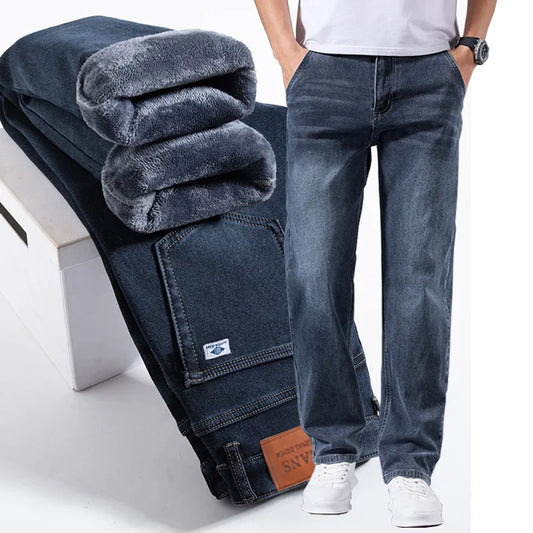 Men's Winter Fleece Thicken Lightweight  Straight Leg Jeans