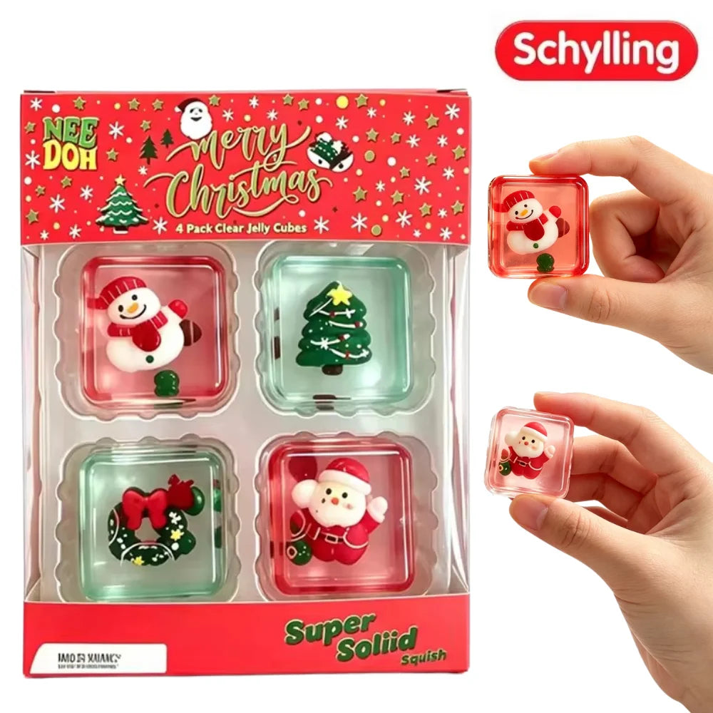 Christmas NEEDOH Mini 4-pack Set Nice Cube Stress Relief Squishy Cube Anti-Anxiety Squeeze Object Fidget Toy Holiday Gifts Set
