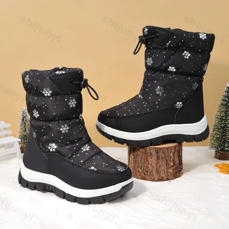 Winter Girls Boys Snow Boots Children's Knee-high Boots New 2026 Warm Plush Outdoor Platform Non Slip Kids Waterproof Long Boots