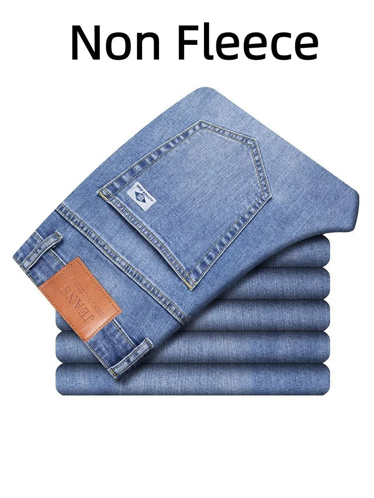 Men's Winter Fleece Thicken Lightweight  Straight Leg Jeans