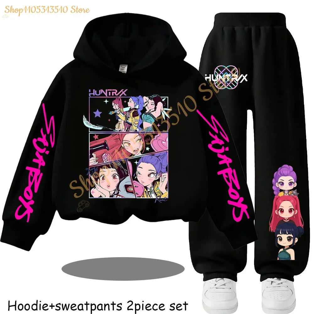 Huntrx Mira Rumi Zoey  Kawaii Pullover Sweatshirt Anime Trucksuit Cartoon Girls Boy Kids Clothes Unisex Sets Children Hoodies