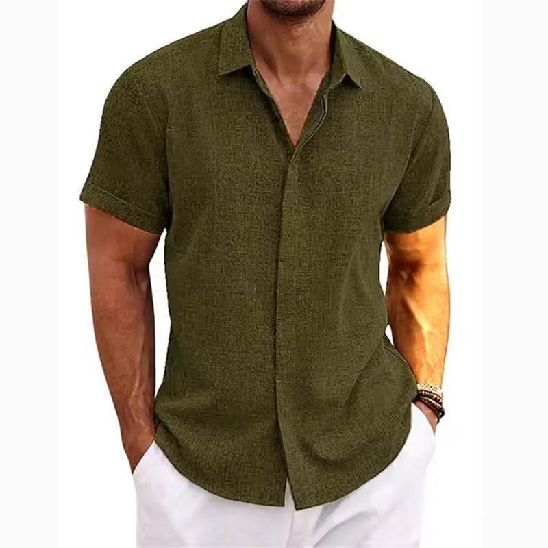 Men's Cotton Linen Short Sleeved Shirt