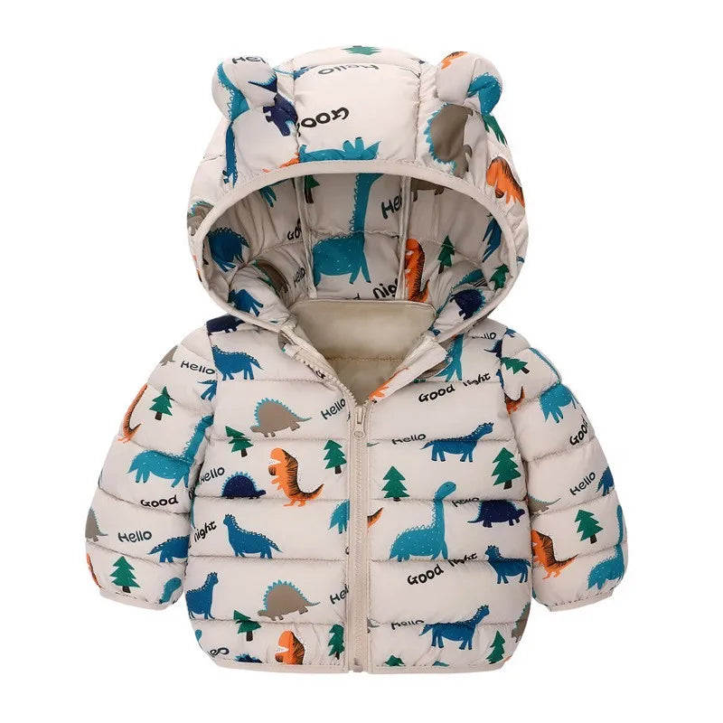Dinosaur Coats Kids Girls Boys Hooded Lightweight Jacket Autumn Winter Warm Baby Cartoon Christmas Outerwear For 0-5 Years