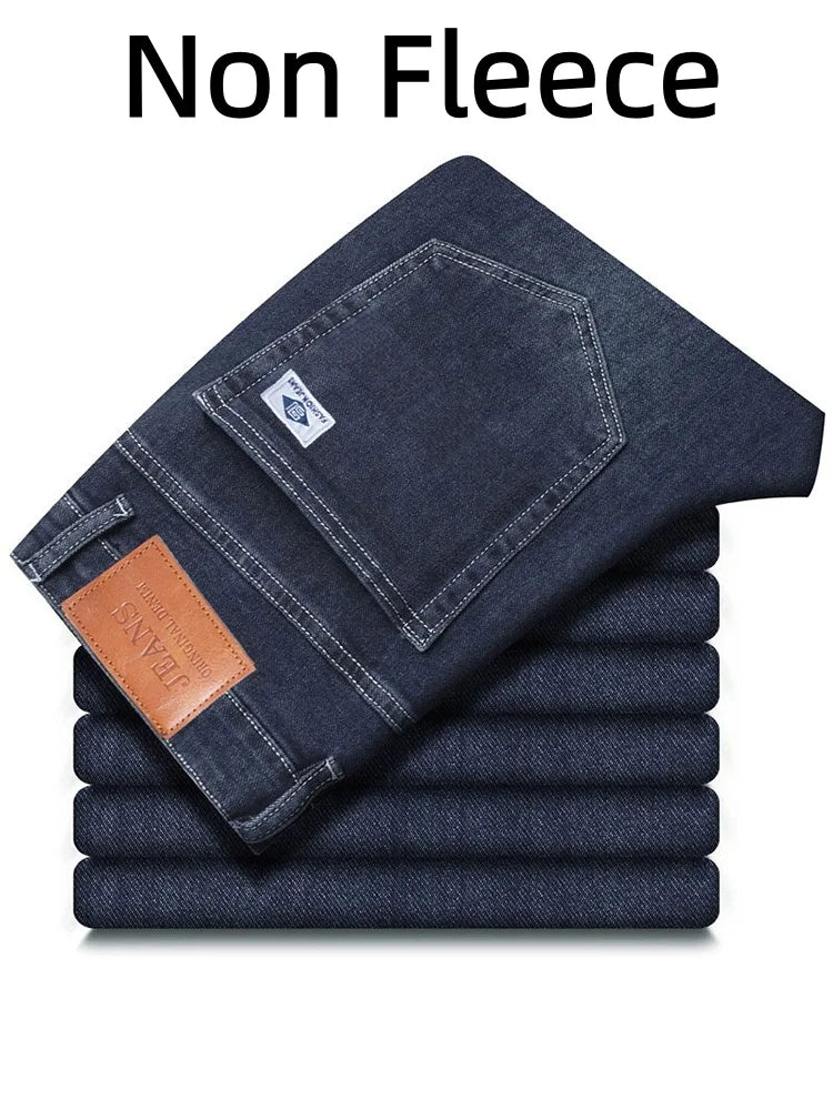Men's Winter Fleece Thicken Lightweight  Straight Leg Jeans