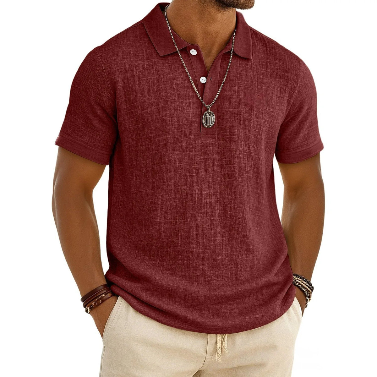 2026 New Men's Casual Solid Color Summer Bamboo Cotton Linen Short Sleeve