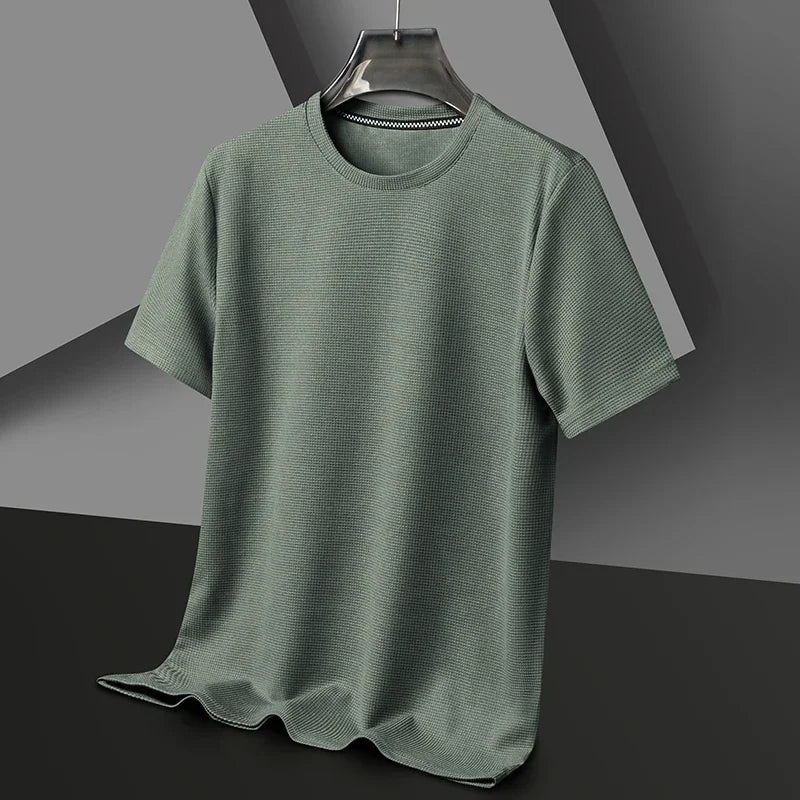 New Summer Waffle Round Neck Short Sleeved T-shirt for Men
