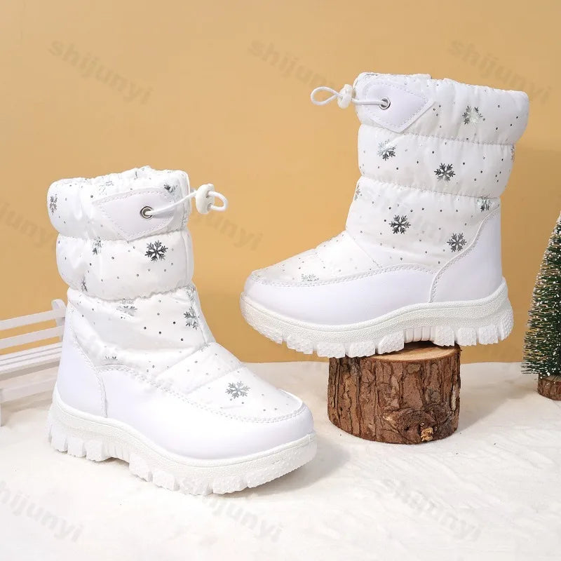Winter Girls Boys Snow Boots Children's Knee-high Boots New 2026 Warm Plush Outdoor Platform Non Slip Kids Waterproof Long Boots