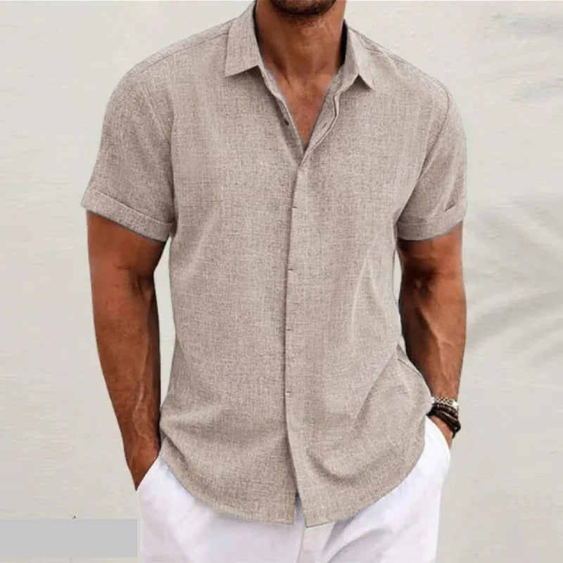 Men's Cotton Linen Short Sleeved Shirt