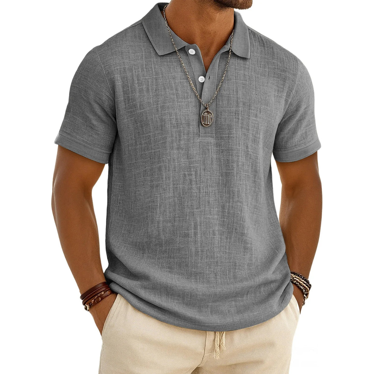 2026 New Men's Casual Solid Color Summer Bamboo Cotton Linen Short Sleeve