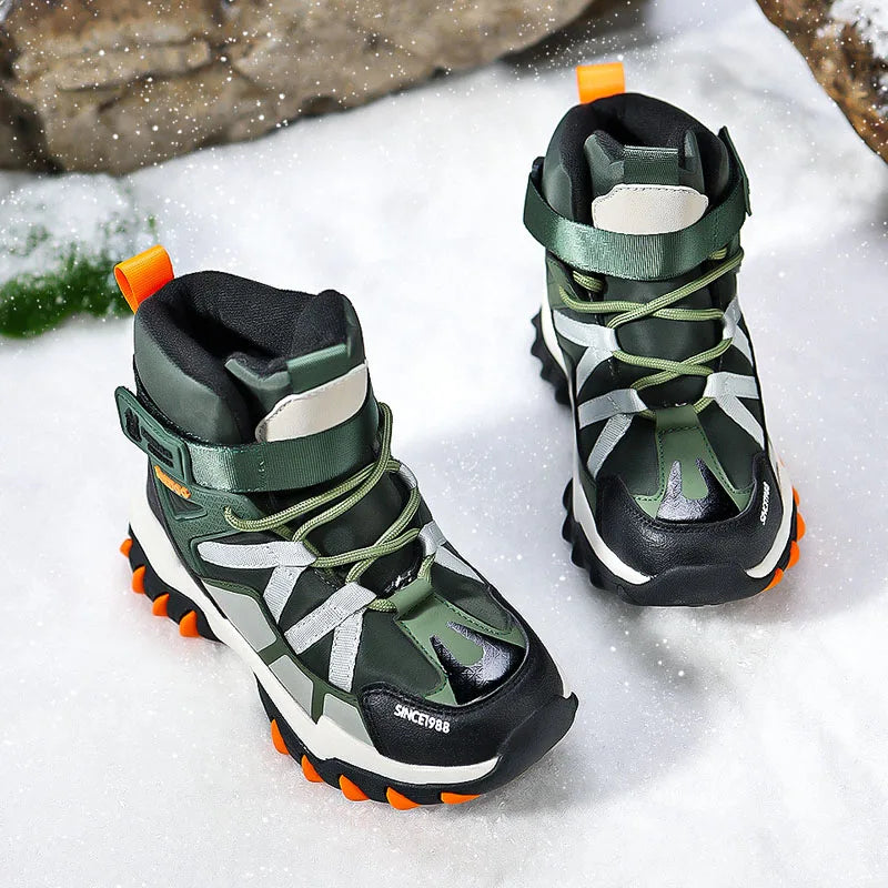 Winter Fashion High-top Sneakers for Children Warm Plush Snow Boots Child Waterproof Sneakers Boys Non-Slip Outdoor Boots 30-39