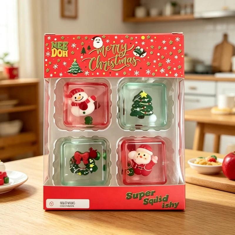 Christmas NEEDOH Mini 4-pack Set Nice Cube Stress Relief Squishy Cube Anti-Anxiety Squeeze Object Fidget Toy Holiday Gifts Set