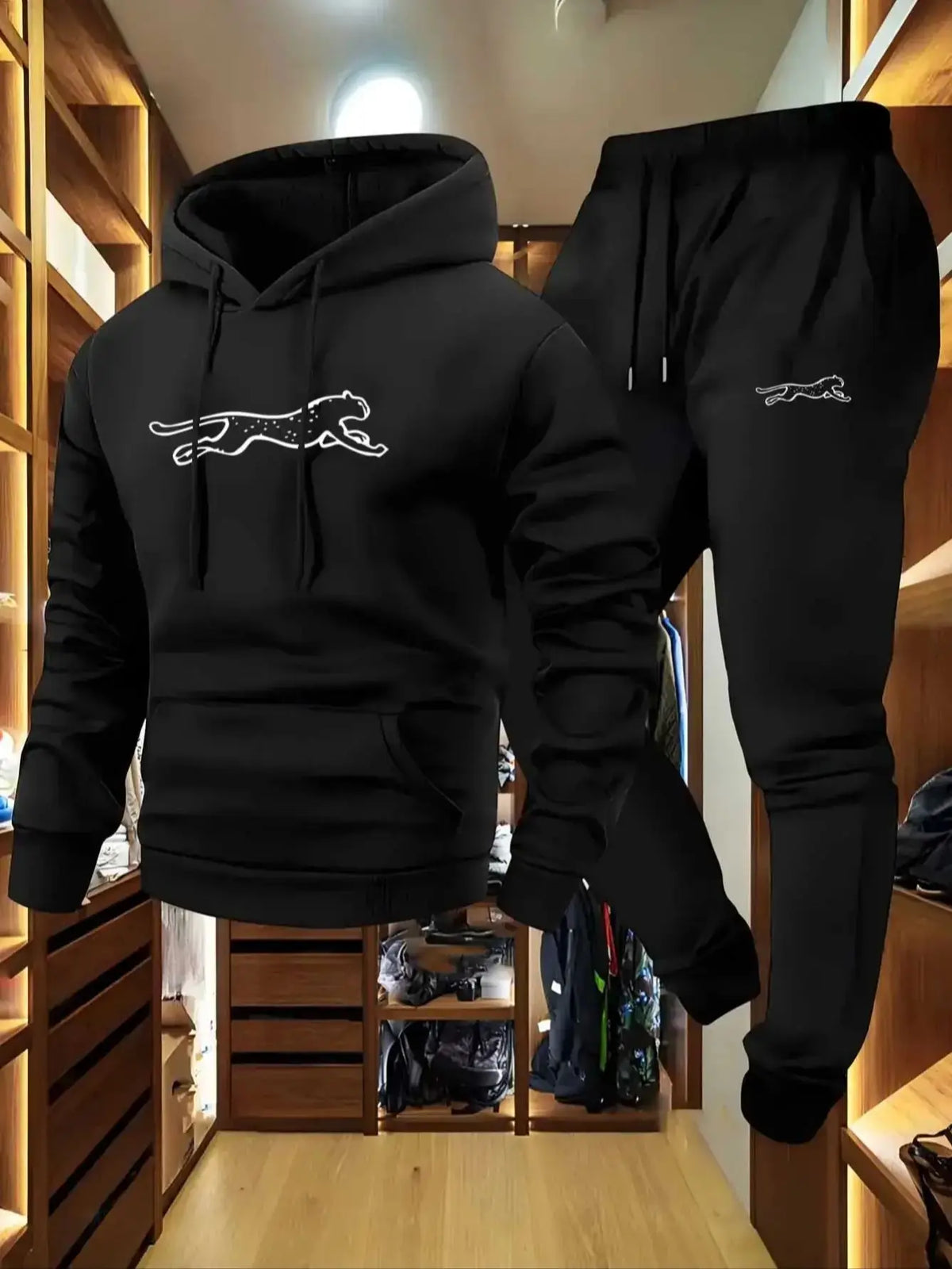 Men's Hooded Sweatshirt and Sweatpants Set Casual Long-Sleeved