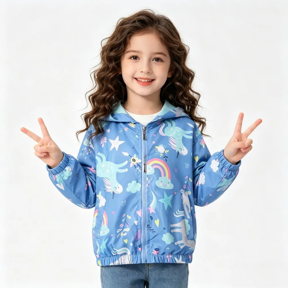 Kids Jackets for Girls Clothes 2 to 3 4 5 6 7 8 9 Years Cute Waterproof Children Coats Toddler Girl Outerwear Korea Unicorn Tops