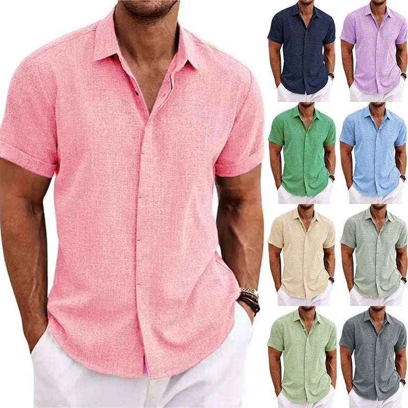 Men's Cotton Linen Short Sleeved Shirt