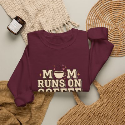 Mom Runs On Coffee Crewneck Sweatshirt — Cute Coffee Mom Pullover